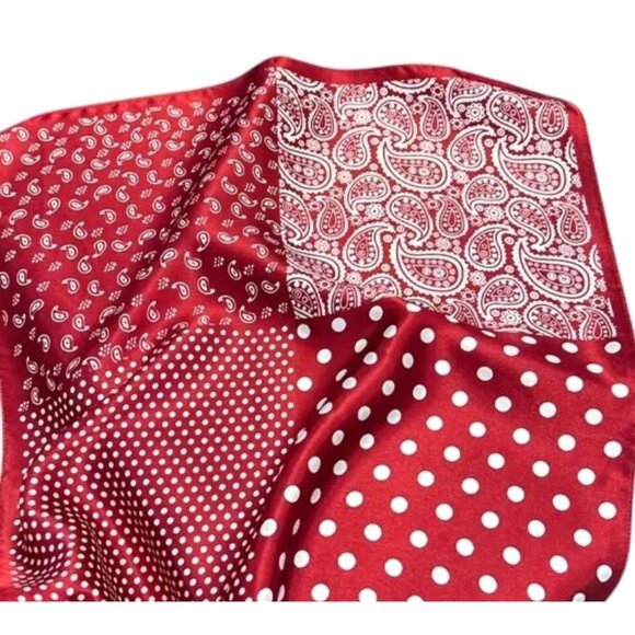 Red Patchwork Paisley Polka Dot Handkerchief Bandana 20" Retro Scarf Square - Picture 13 of 13
